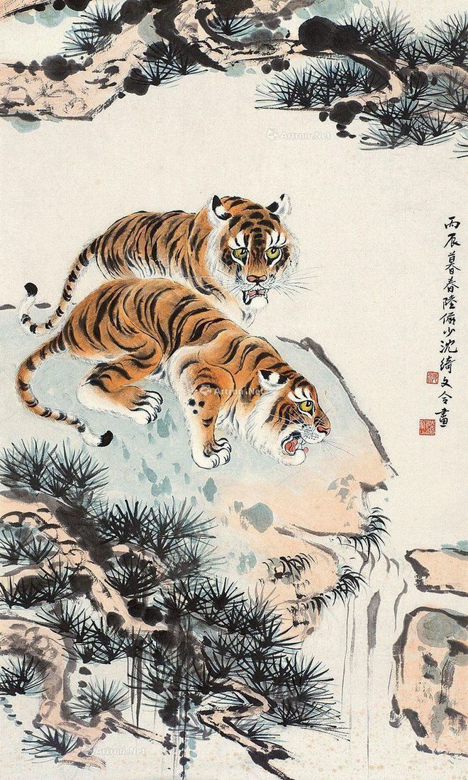 圖：陸儼少、沈綺文合畫《雙虎圖》