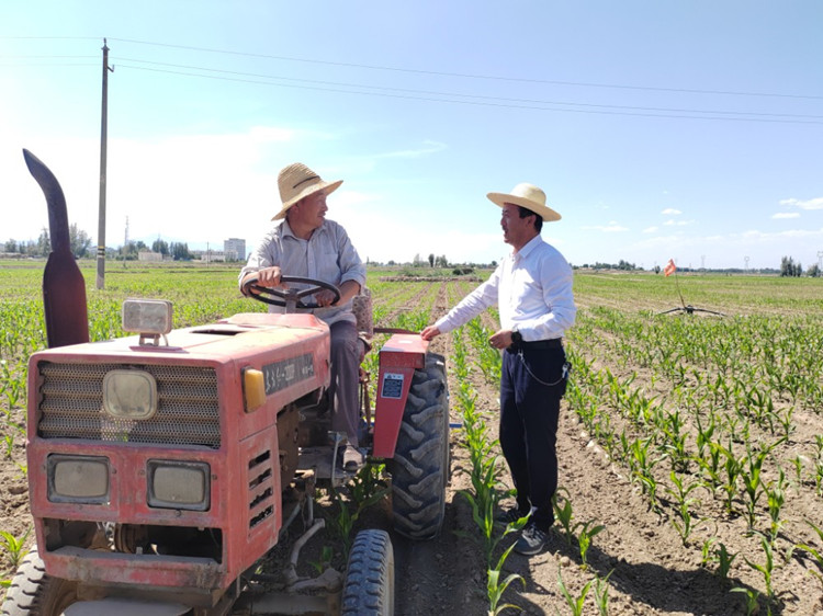甘州區(qū)明永鎮(zhèn)紀委工作人員與正在田間作業(yè)的農(nóng)民群眾了解相關惠農(nóng)政策落實情況。.jpg