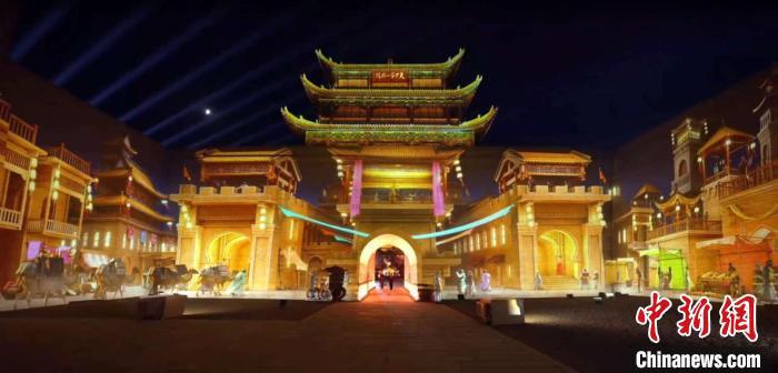 2024年7月15日，甘肅嘉峪關(guān)開啟“夜游”模式。圖為夜游燈光劇《天下嘉峪關(guān)》光影效果。(甘肅嘉峪關(guān)關(guān)城景區(qū)供圖)